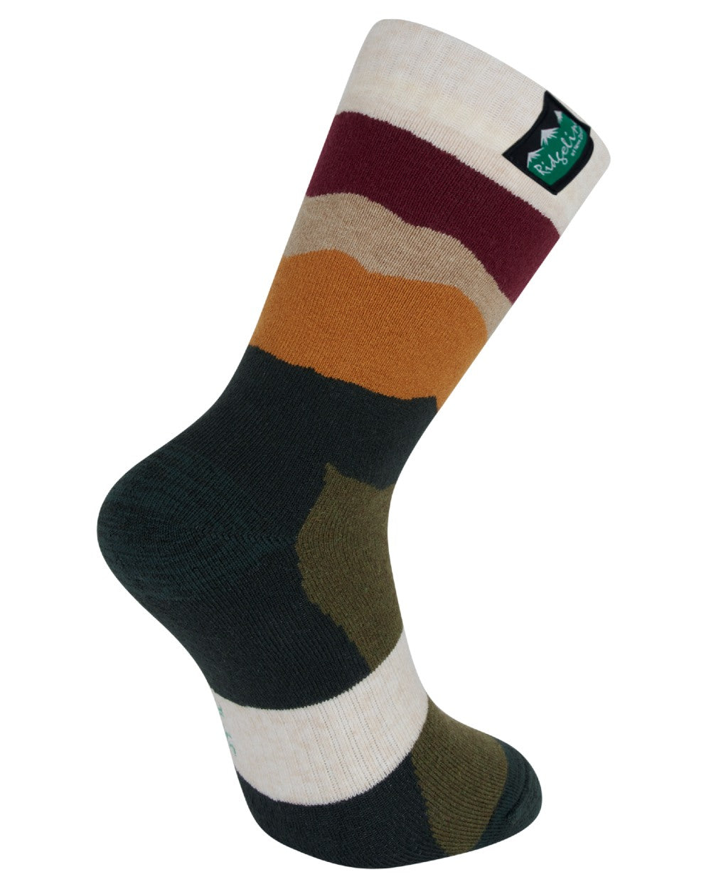 Berry stripes coloured Ridgeline Merino Wool Socks Mid Length on white background 