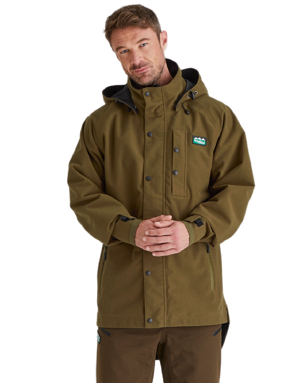 Teak coloured Monsoon Classic Waterproof Jacket on white background 