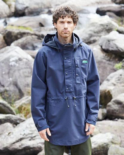 Navy Coloured Ridgeline Monsoon Classic Waterproof Smock on outdoor background 