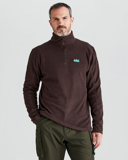 Deep Bark coloured Ridgeline Narvik Fleece on grey background 
