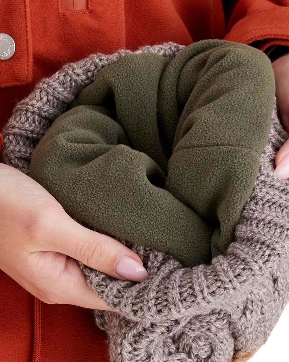 Mushroom Coloured Ridgeline Nordic Fleck Bobble Hat on white background 