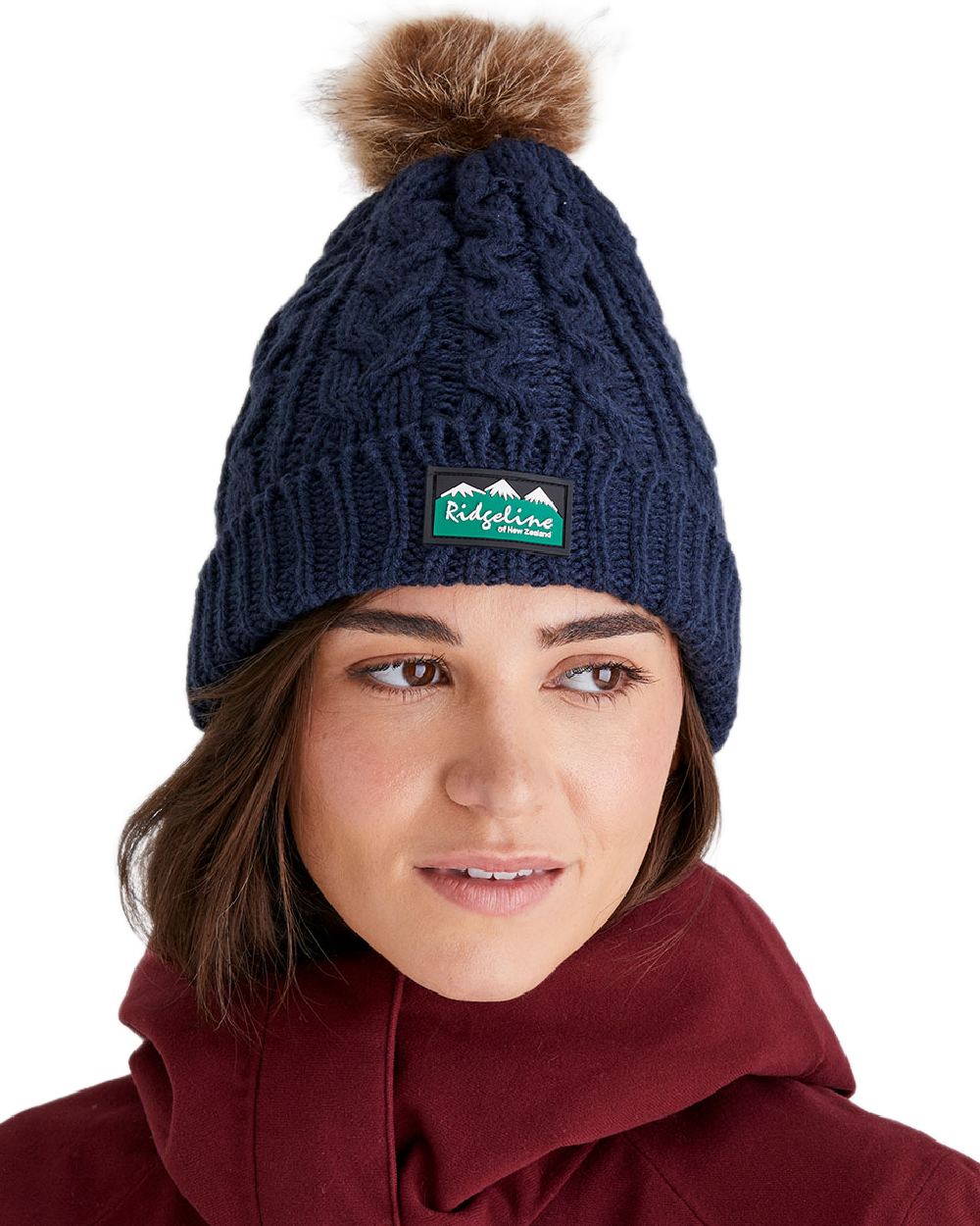 Navy Coloured Ridgeline Nordic Fleck Bobble Hat on white background 