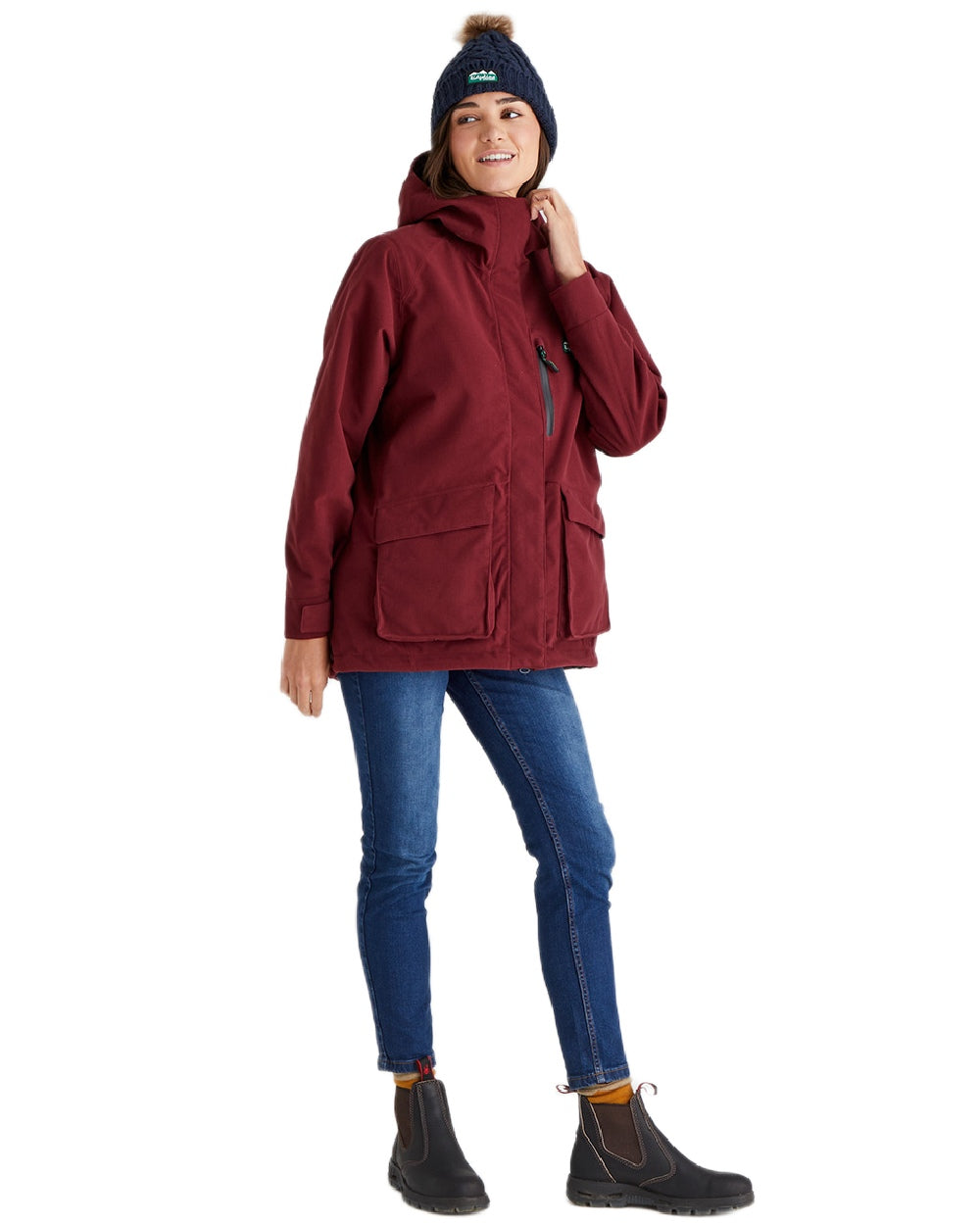 Navy Coloured Ridgeline Nordic Fleck Bobble Hat on white background 