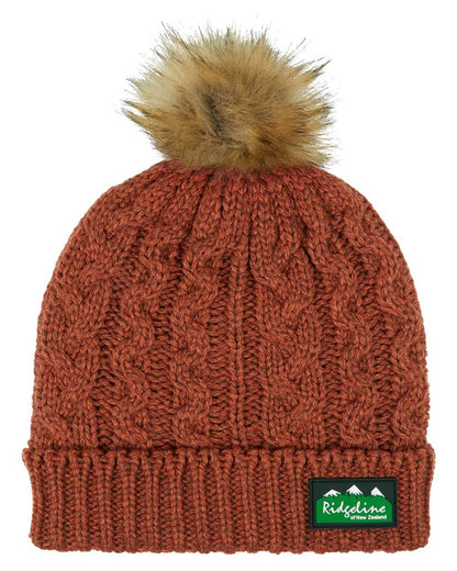 Russet Coloured Ridgeline Nordic Fleck Bobble Hat on white background 