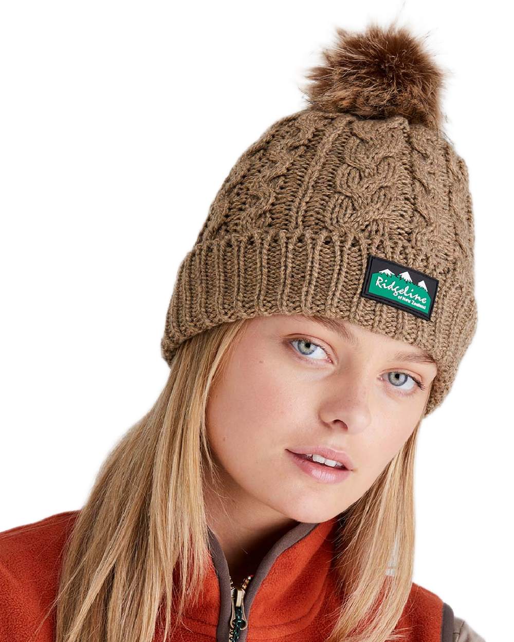 Teak Coloured Ridgeline Nordic Fleck Bobble Hat on white background 