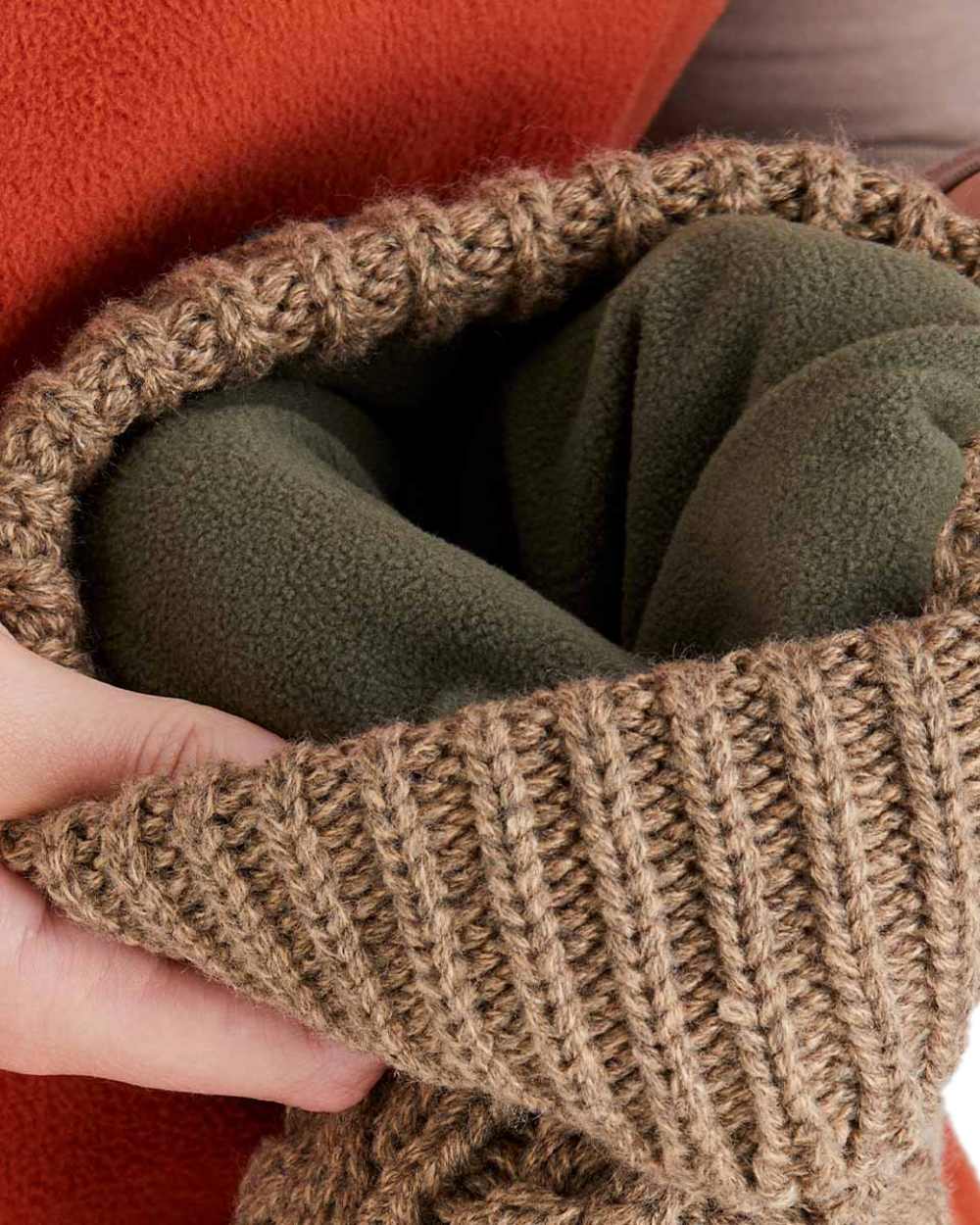 Teak Coloured Ridgeline Nordic Fleck Bobble Hat on white background 