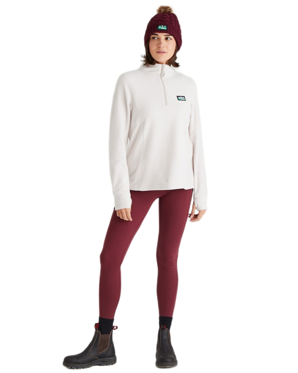 Winter Berry Coloured Ridgeline Nordic Fleck Bobble Hat on white background 