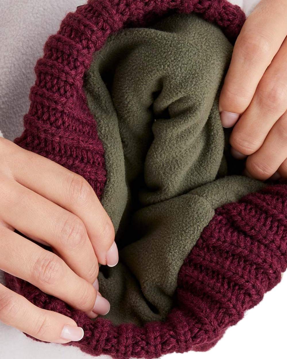 Winter Berry Coloured Ridgeline Nordic Fleck Bobble Hat on white background 