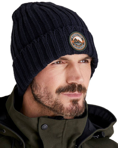 Navy Coloured Ridgeline Original Knitted Beanie on white background 