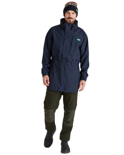 Navy Multi Coloured Ridgeline RLNZ Knitted Beanie on white background 