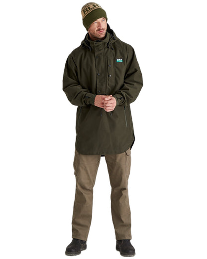 Olive Multi Coloured Ridgeline RLNZ Knitted Beanie on white background 