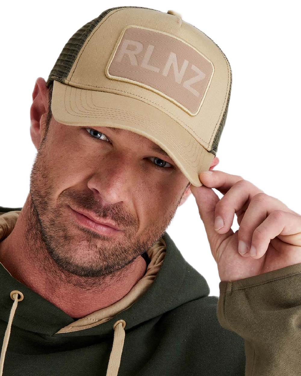 Eucalyptus Coloured Ridgeline RLNZ Trucker Cap on white background 