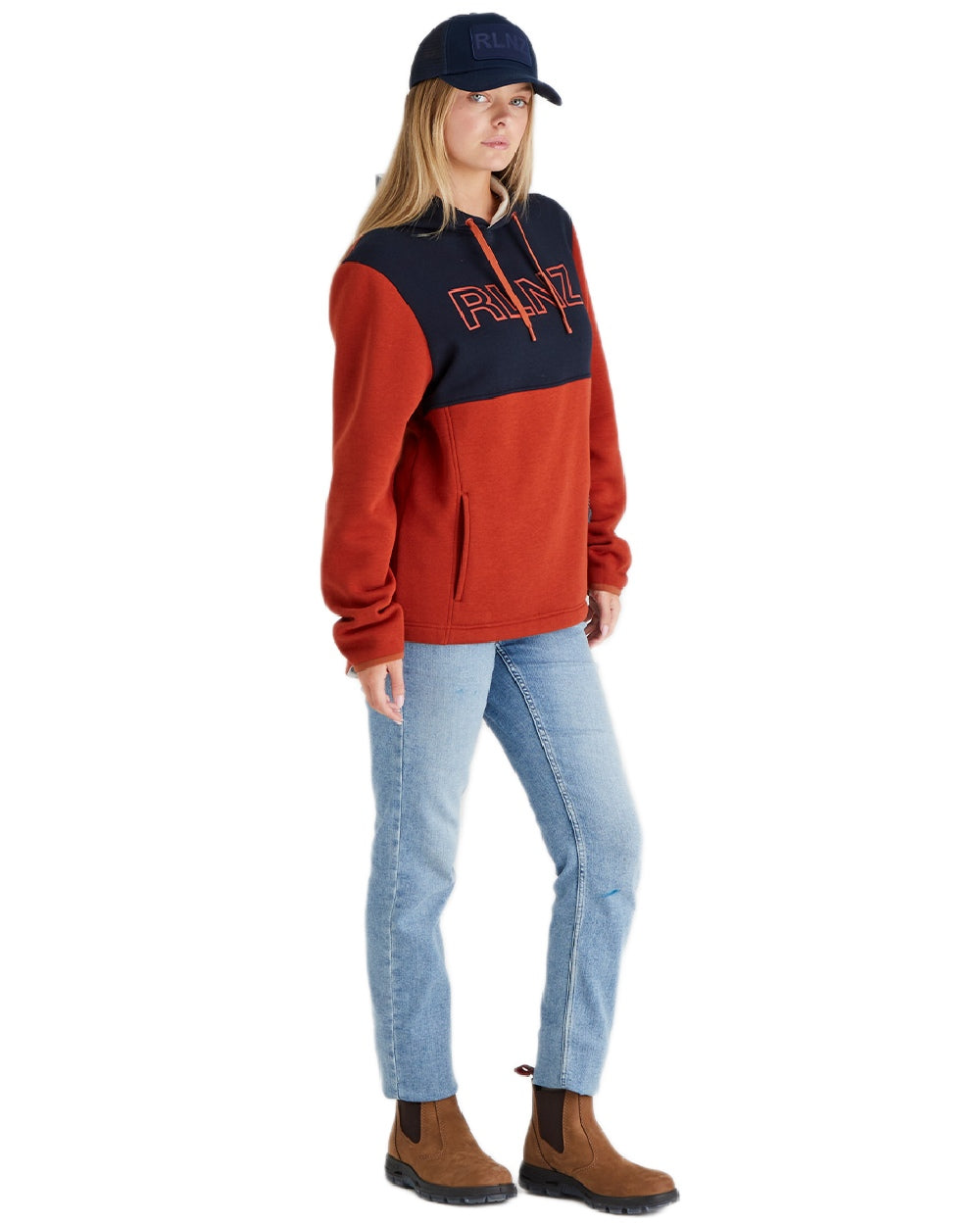 Navy Coloured Ridgeline RLNZ Trucker Cap on white background 