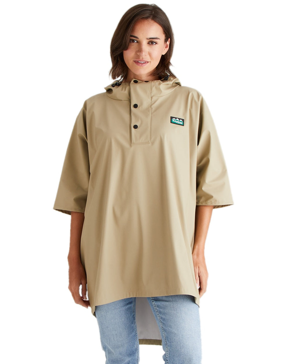 Eucalyptus Coloured Ridgeline Signature Poncho on white background 