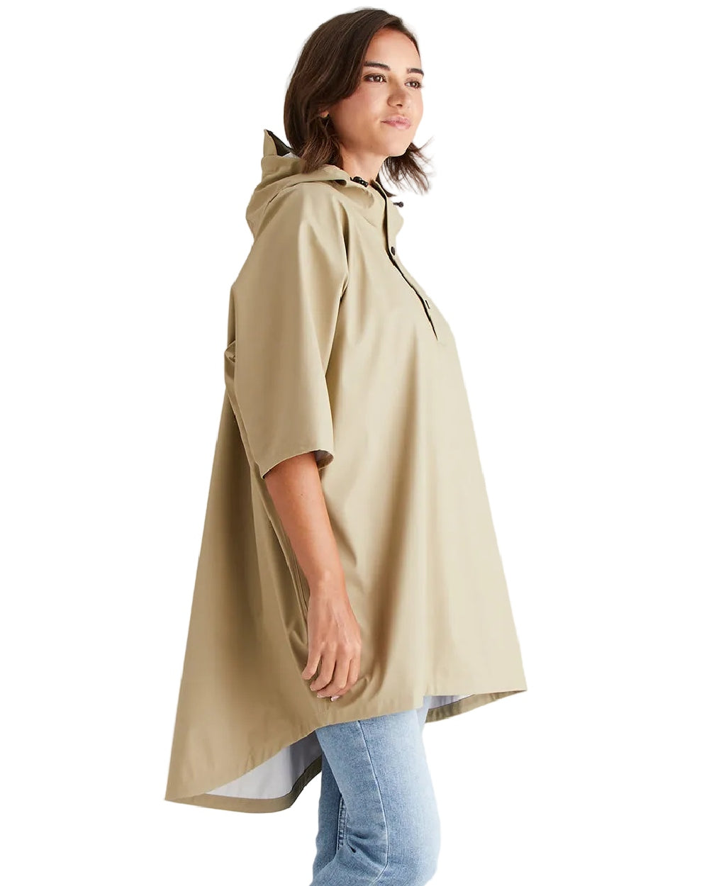 Eucalyptus Coloured Ridgeline Signature Poncho on white background 