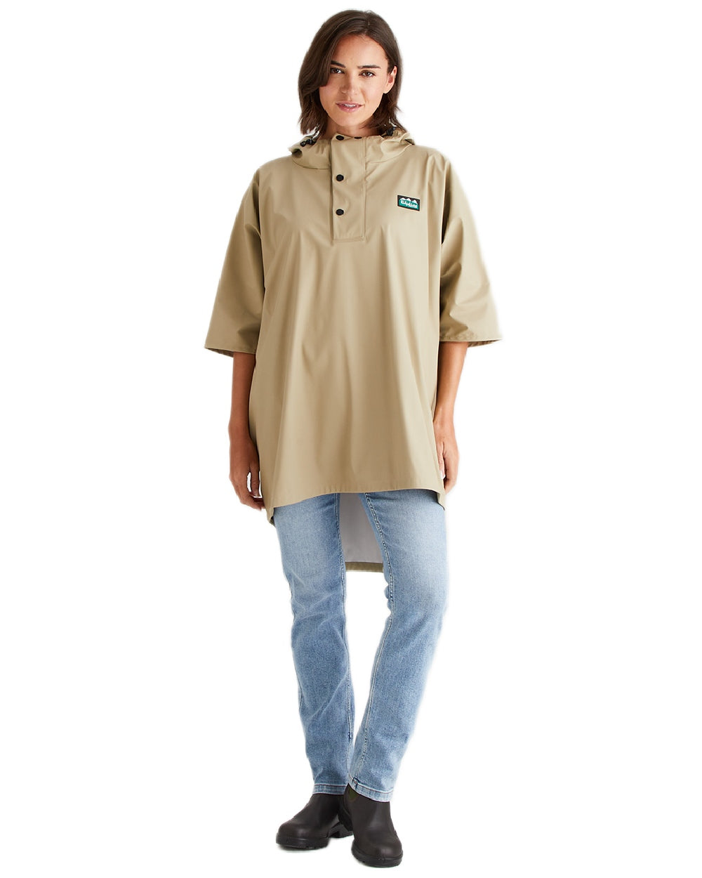 Eucalyptus Coloured Ridgeline Signature Poncho on white background 