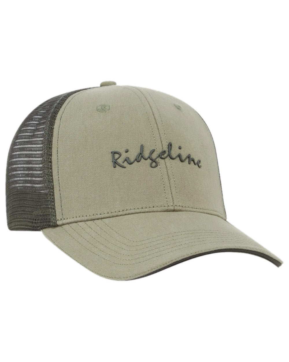 Khaki Green Coloured Ridgeline Signature Trucker Cap on white background 