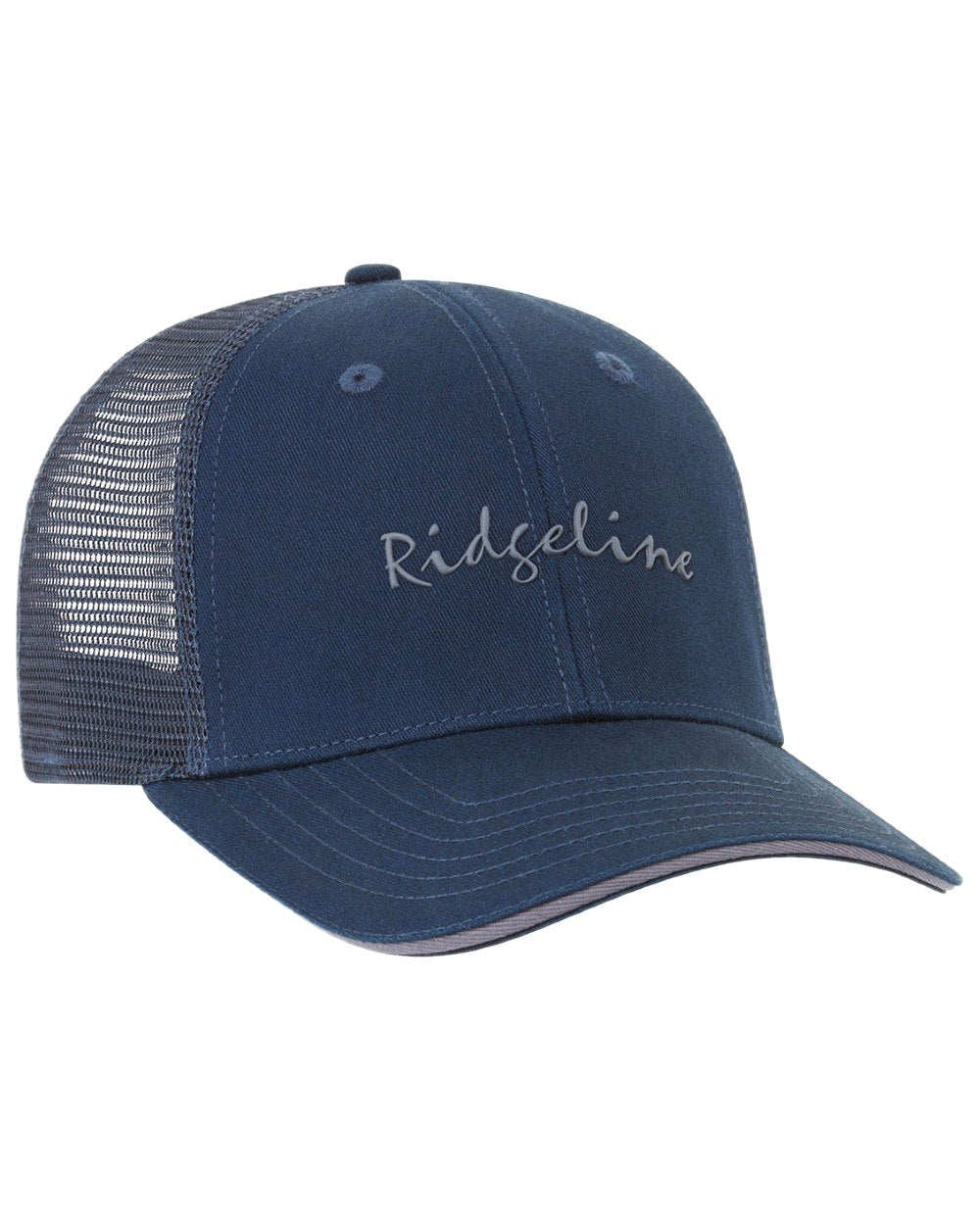 Navy Coloured Ridgeline Signature Trucker Cap on white background 