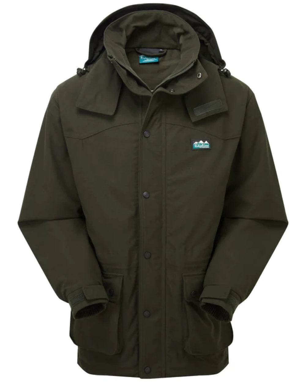 Olive coloured Ridgeline Torrent III Waterproof Jacket on white background 