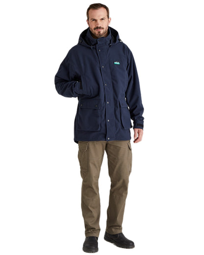 Navy coloured Ridgeline Torrent Waterproof Jacket on white background 
