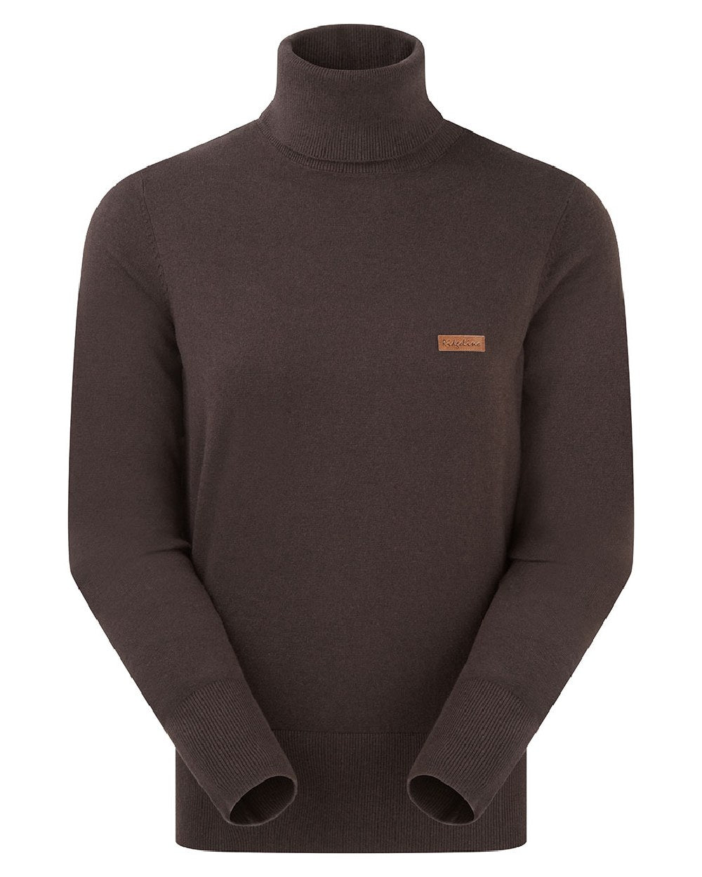Deep Bark coloured Ridgeline Womens Melford Knit Roll Neck Jumper on white background 