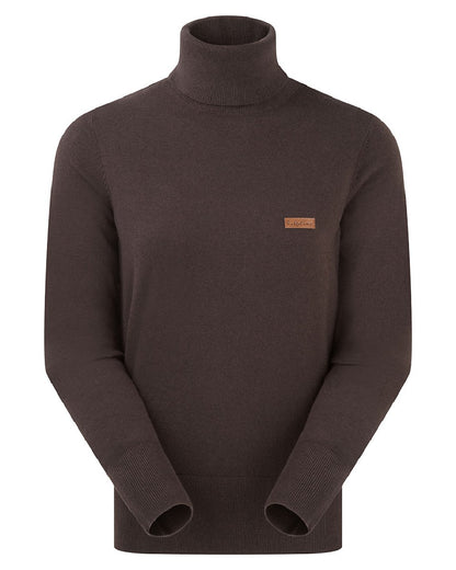 Deep Bark coloured Ridgeline Womens Melford Knit Roll Neck Jumper on white background 