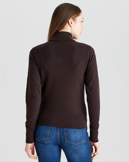 Deep Bark coloured Ridgeline Womens Melford Knit Roll Neck Jumper on grey background 