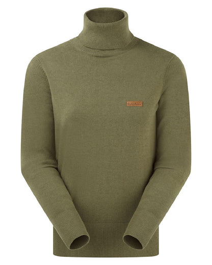 Khaki Green coloured Ridgeline Womens Melford Knit Roll Neck Jumper on white background 