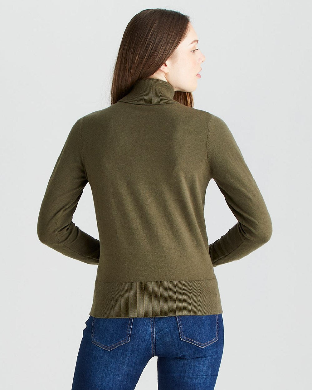 Khaki Green coloured Ridgeline Womens Melford Knit Roll Neck Jumper on grey background 