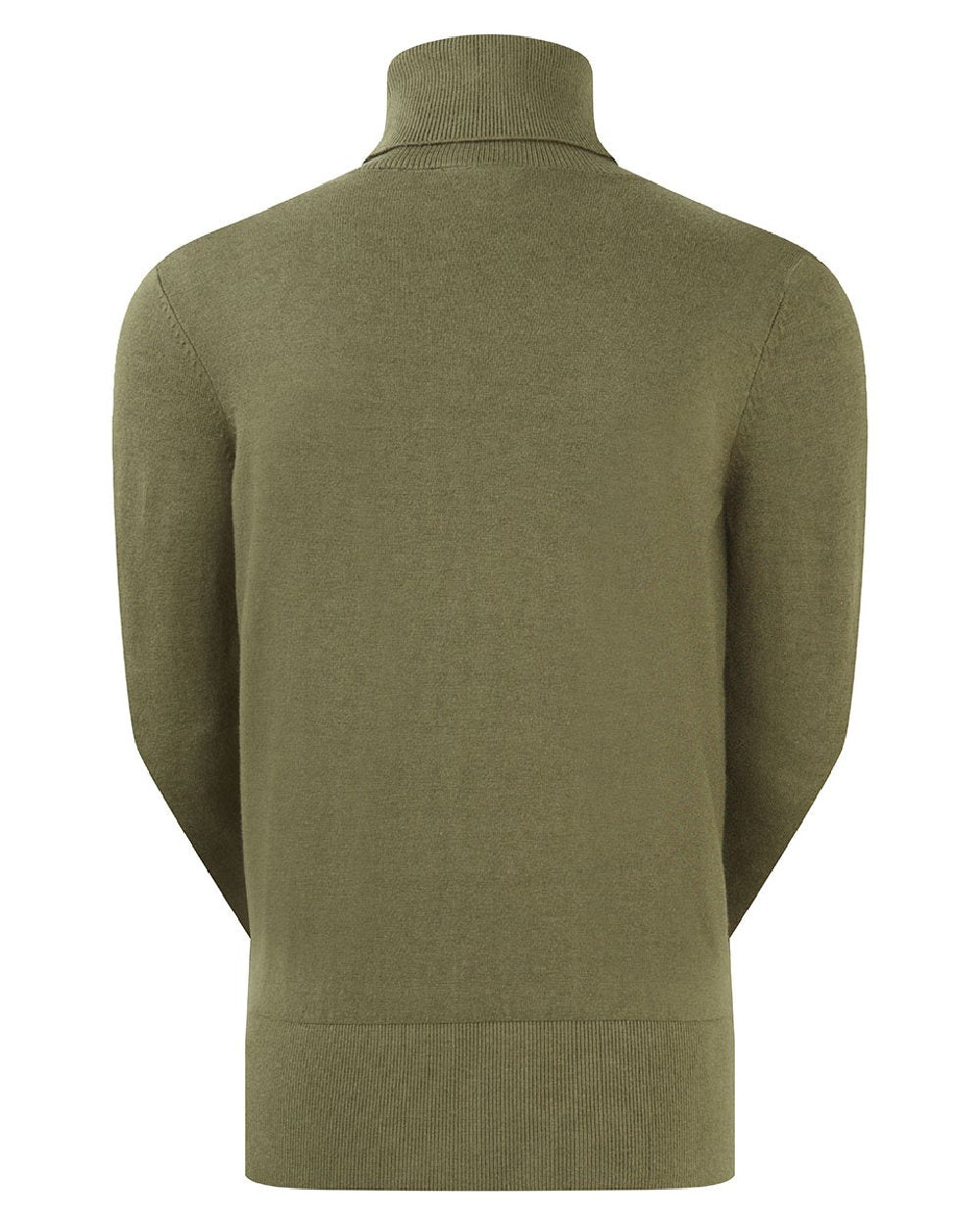 Khaki Green coloured Ridgeline Womens Melford Knit Roll Neck Jumper on white background 