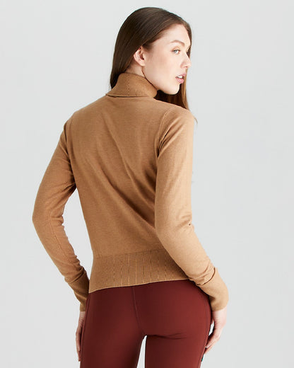 Sienna coloured Ridgeline Womens Melford Knit Roll Neck Jumper on grey background 