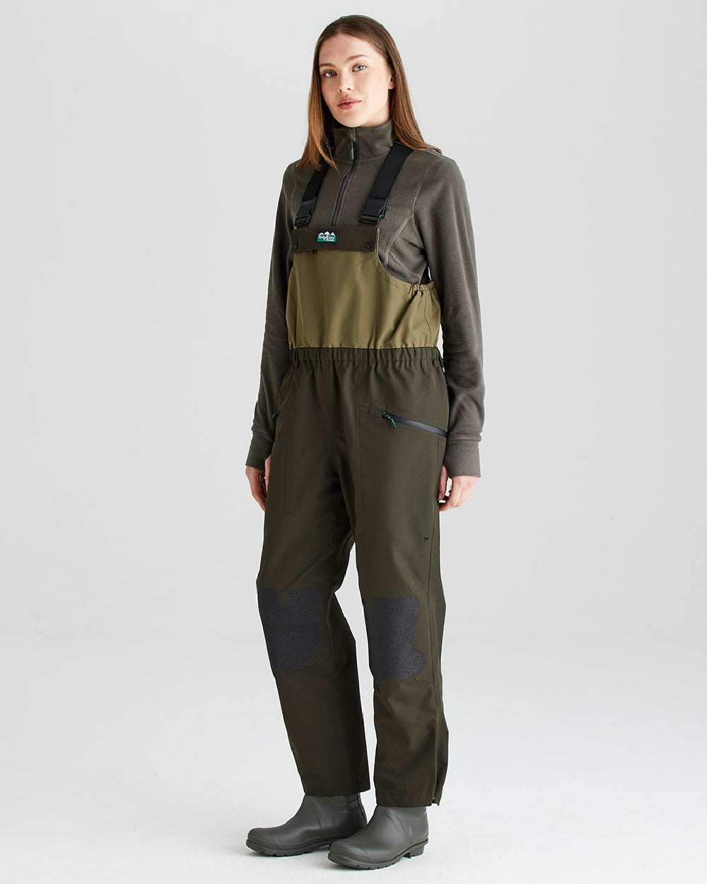 Deep Forest coloured Ridgeline Womens Agri Pro Bib &amp; Brace on grey background 