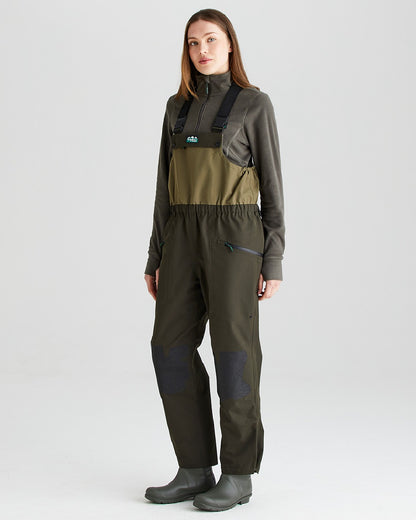 Deep Forest coloured Ridgeline Womens Agri Pro Bib &amp; Brace on grey background 