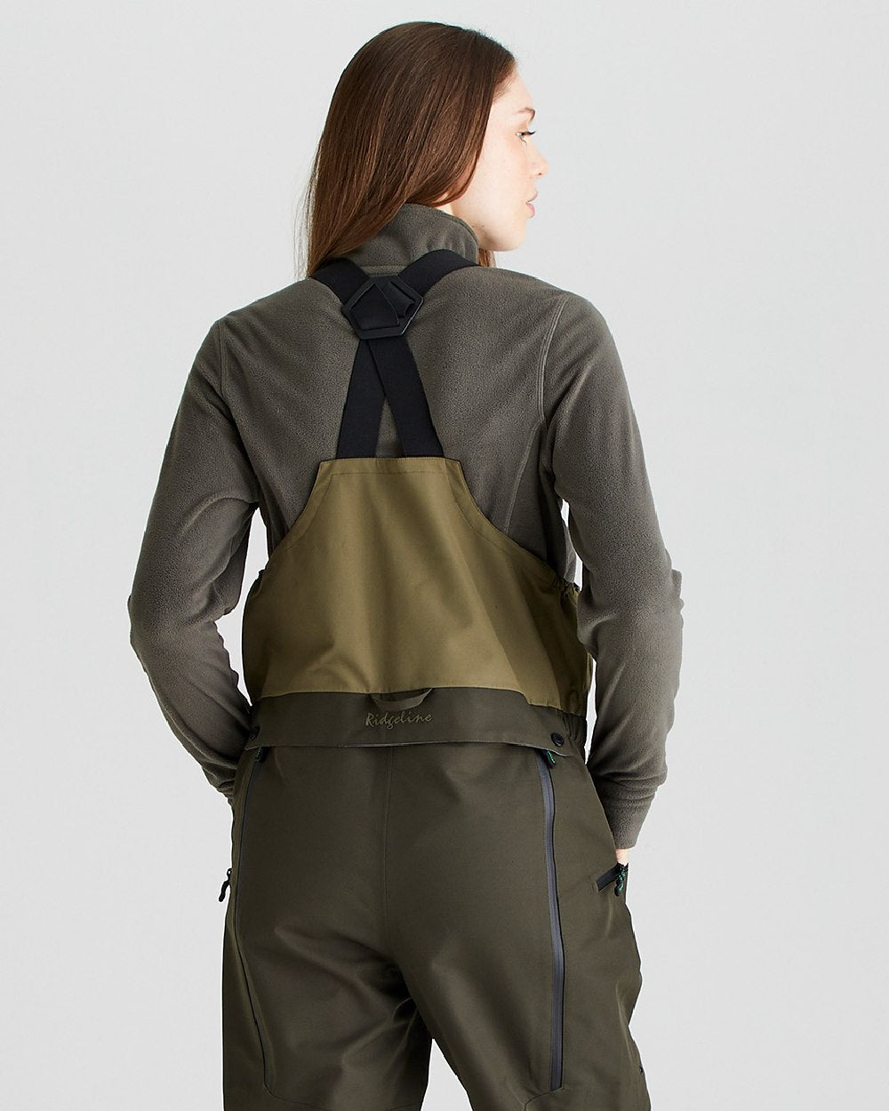 Deep Forest coloured Ridgeline Womens Agri Pro Bib &amp; Brace on grey background 