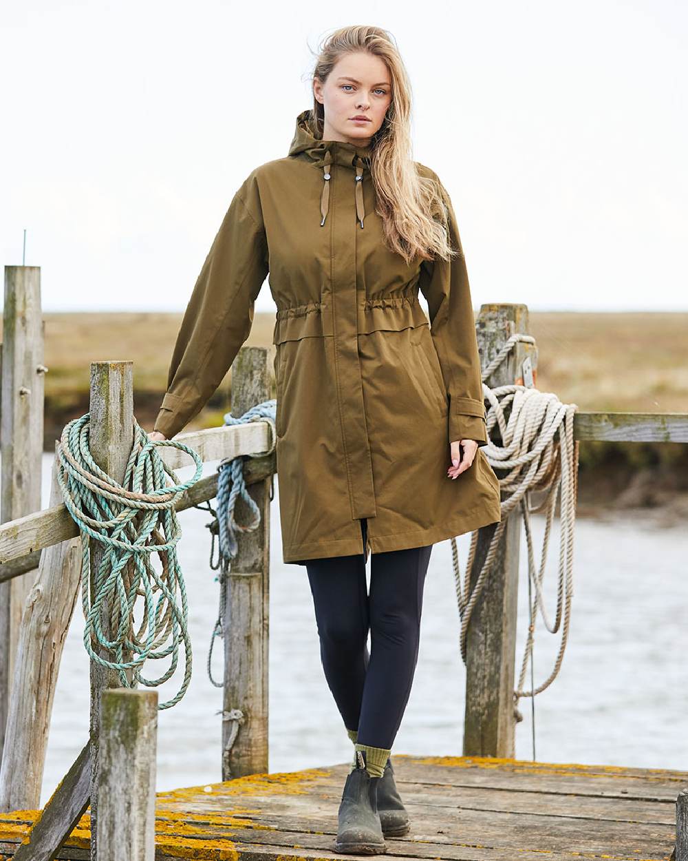Teak Coloured Ridgeline Womens Blakeney Parka on outdoor background 