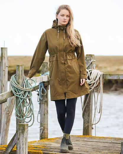 Teak Coloured Ridgeline Womens Blakeney Parka on outdoor background 