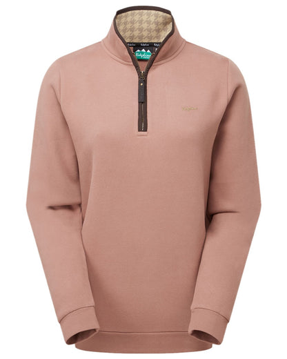 Dusky Pink Coloured Ridgeline Womens Brancaster Quarter Zip Top on white background 
