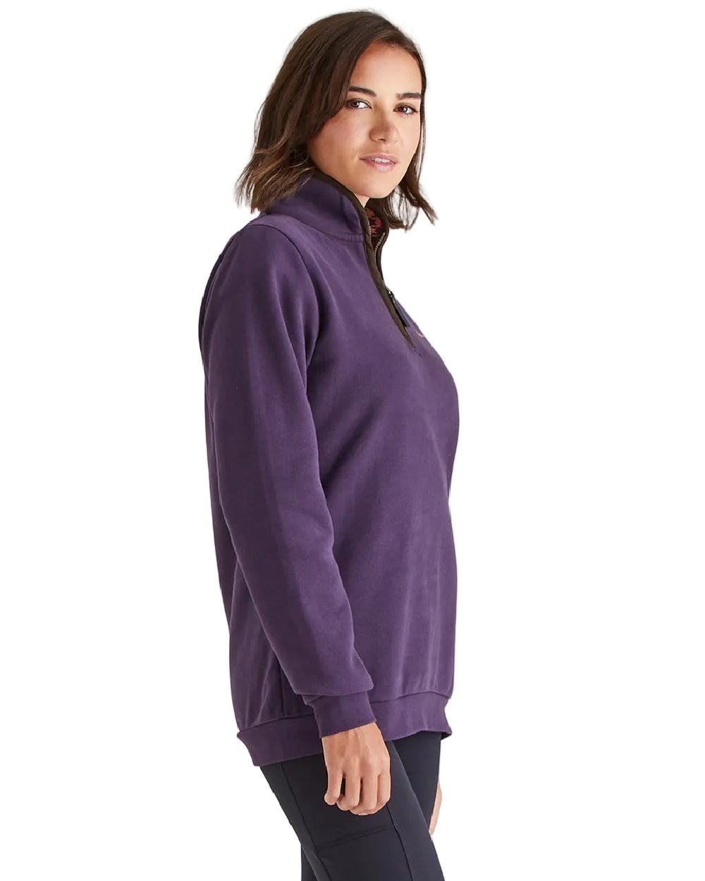 Nightshade Coloured Ridgeline Womens Brancaster Quarter Zip Top on white background 