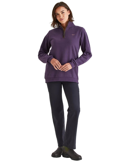 Nightshade Coloured Ridgeline Womens Brancaster Quarter Zip Top on white background 