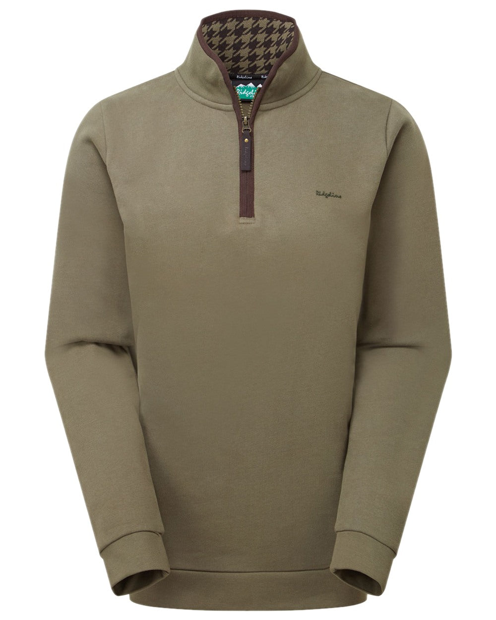 Smokey Olive Coloured Ridgeline Womens Brancaster Quarter Zip Top on white background 