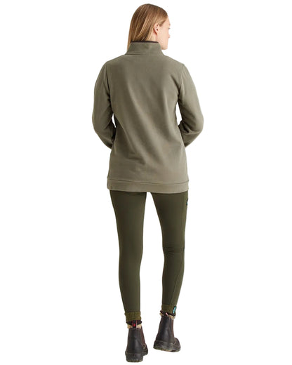 Smokey Olive Coloured Ridgeline Womens Brancaster Quarter Zip Top on white background 