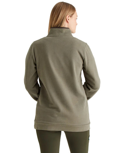 Smokey Olive Coloured Ridgeline Womens Brancaster Quarter Zip Top on white background 