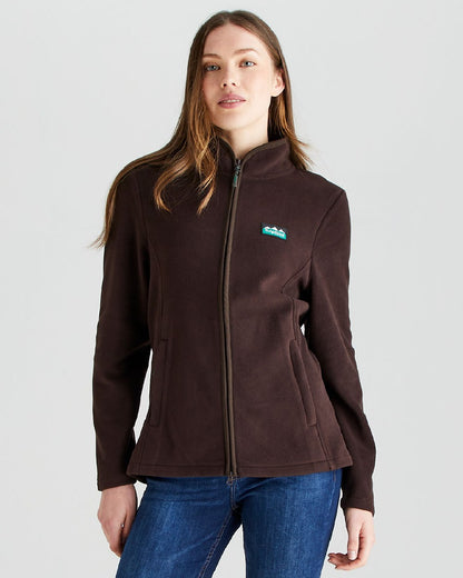 Deep Bark coloured Ridgeline Womens Brenna Fleece Jacket on grey 
