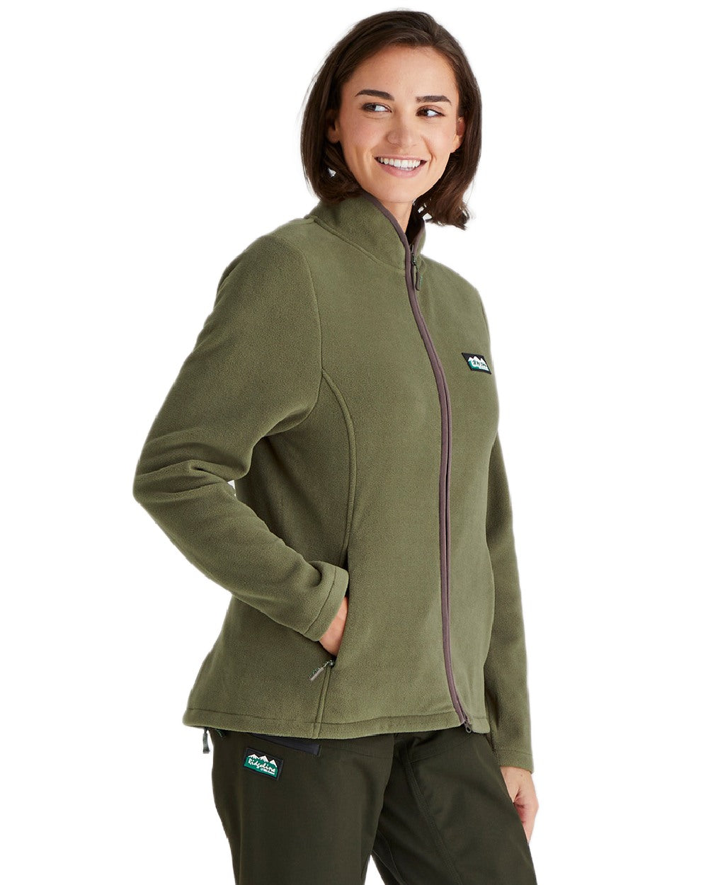 Ivy Green Coloured Ridgeline Womens Brenna Fleece Jacket on white background 