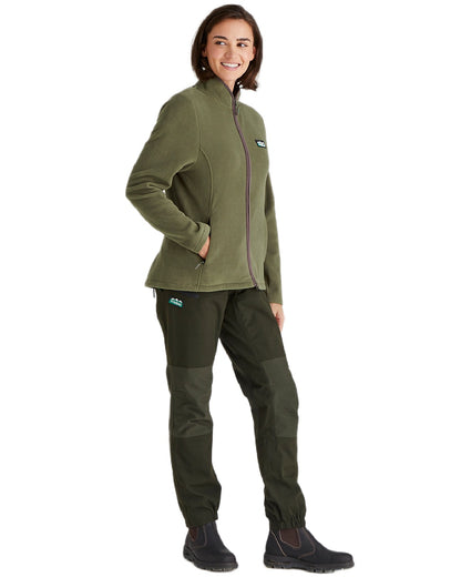Ivy Green Coloured Ridgeline Womens Brenna Fleece Jacket on white background 