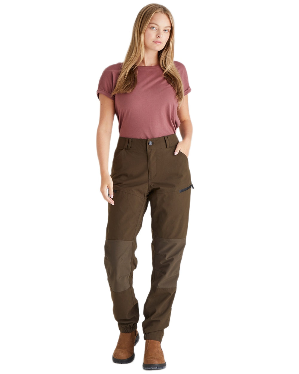 Bark coloured Ridgeline Womens Cambrian Trousers on white background 