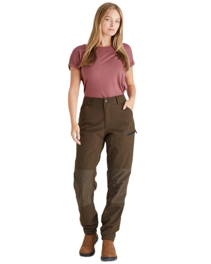 Bark coloured Ridgeline Womens Cambrian Trousers on white background 