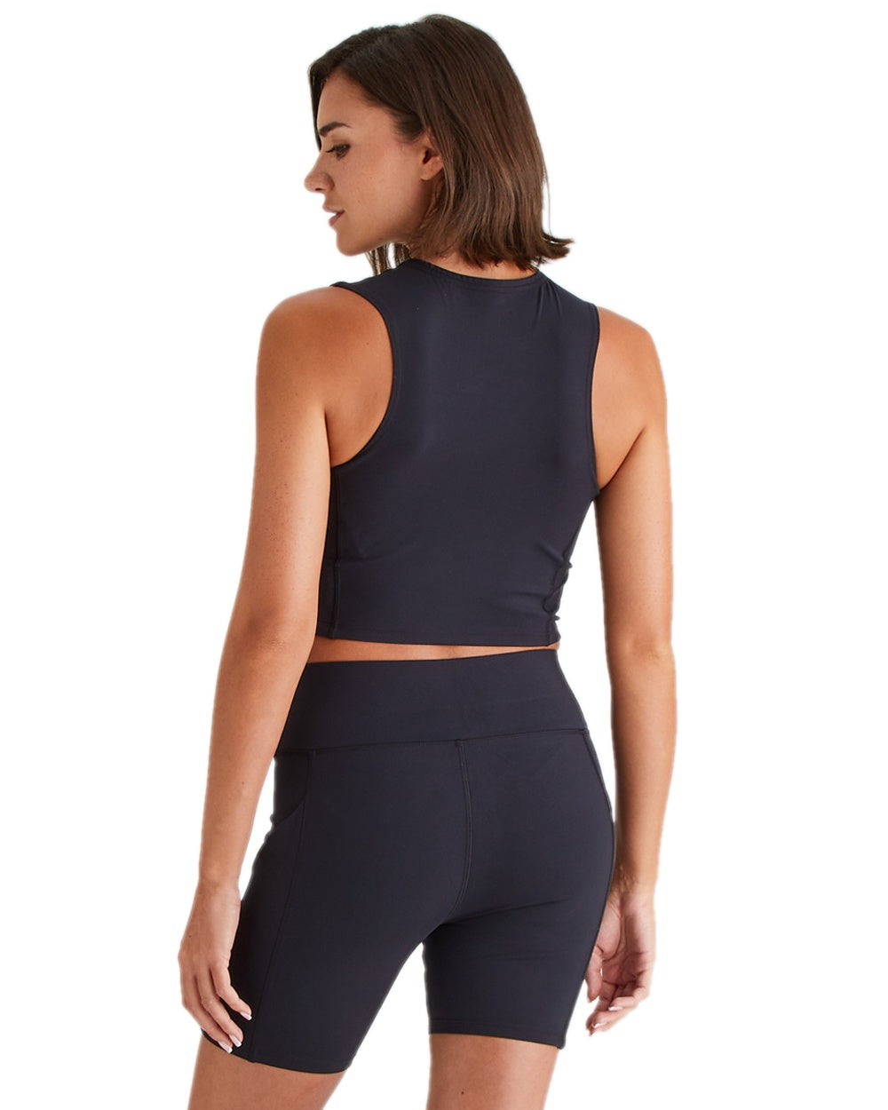Black Coloured Ridgeline Womens Infinity Crop Top on white background 