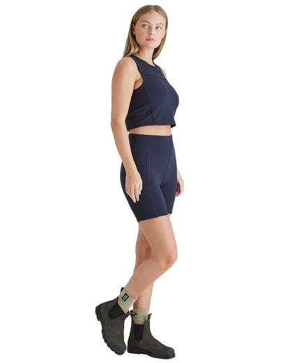 Navy Coloured Ridgeline Womens Infinity Crop Top on white background 