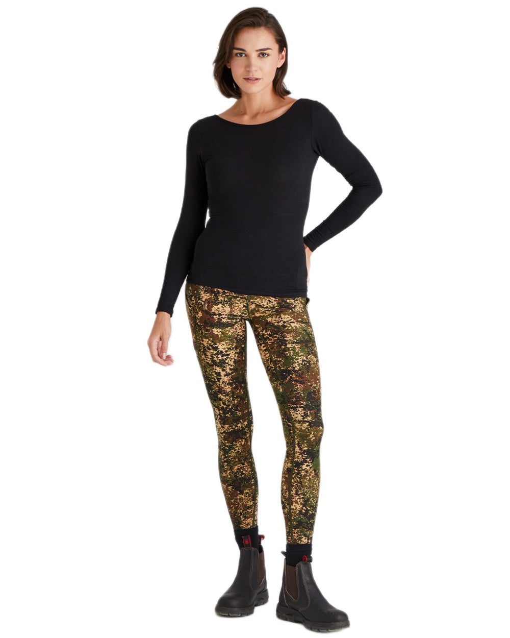 Dirt-Camo coloured Ridgeline Womens Infinity Leggings on white background 